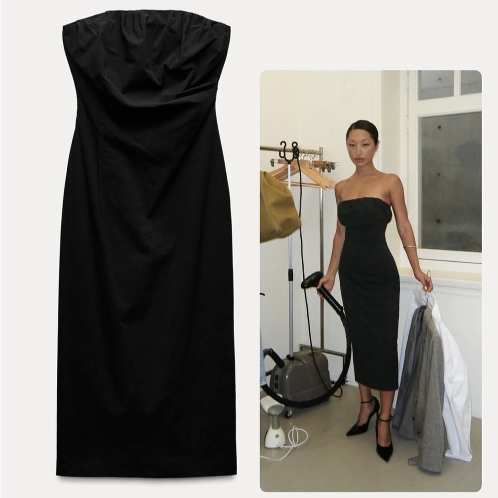 ZARA ZW Collection Strapless Midi Dress Black L